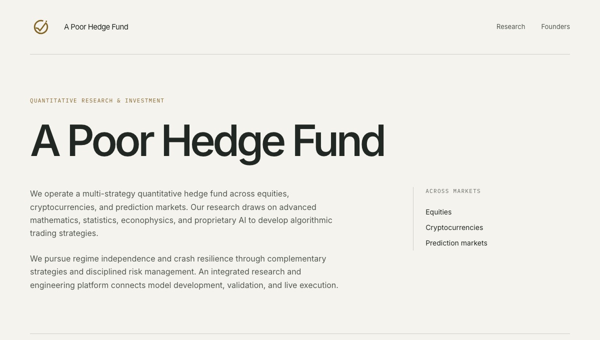 The A Poor Hedge Fund site as it stands today